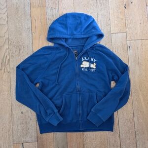 Abercrombie & Fitch Blue Zip Front Hoodie embroidered tiger preppy